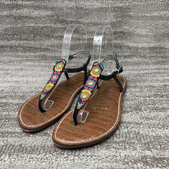 Women's Sam Edelman Gigi Colorful Leather Ankle T-strap Thong Sandals Size 7.5 - Picture 2 of 6